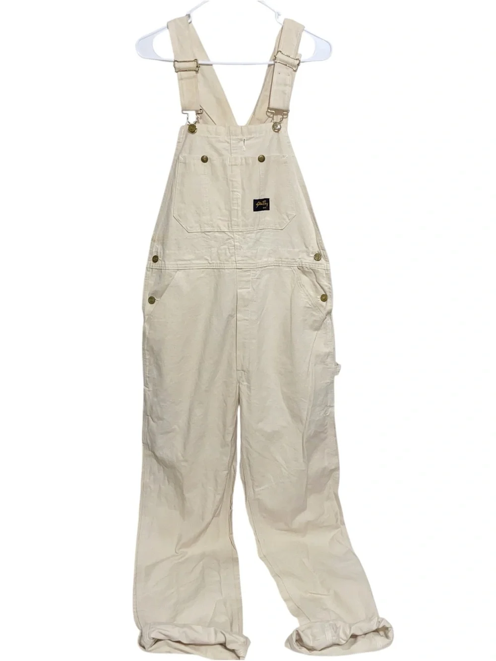 Vintage Stan Ray Overalls Mens 32X36 Cream Painters Bibs Canvas USA Made